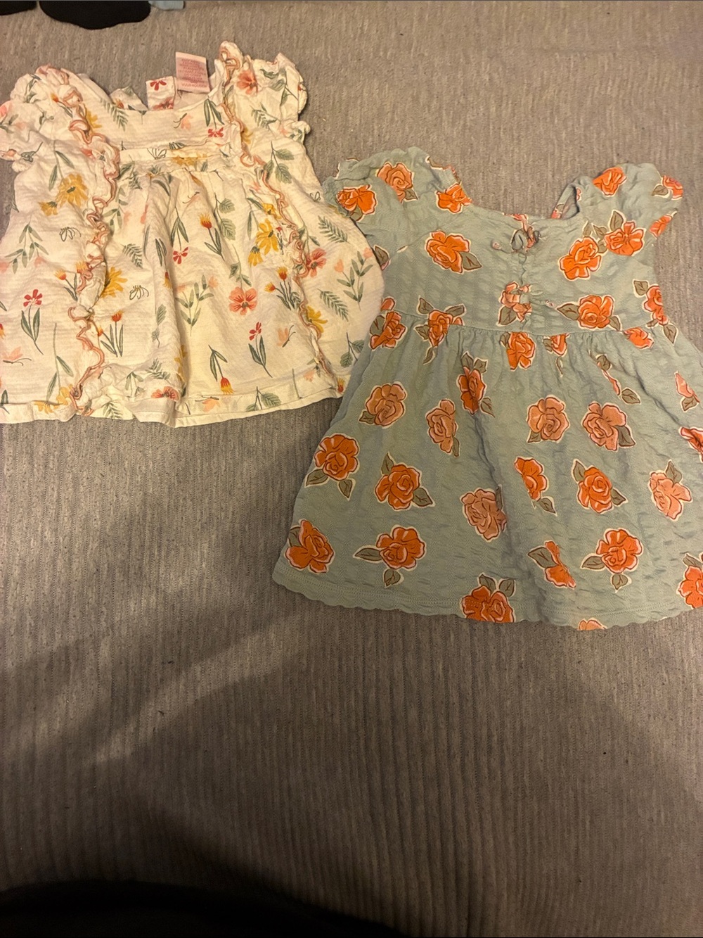 2 /Girls' Light Blue Dress with Orange Floral Print - Casual Summer Dress